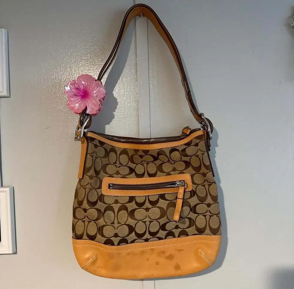 COACH Signature Jacquard and Leather Trim Shoulder Bag 9362